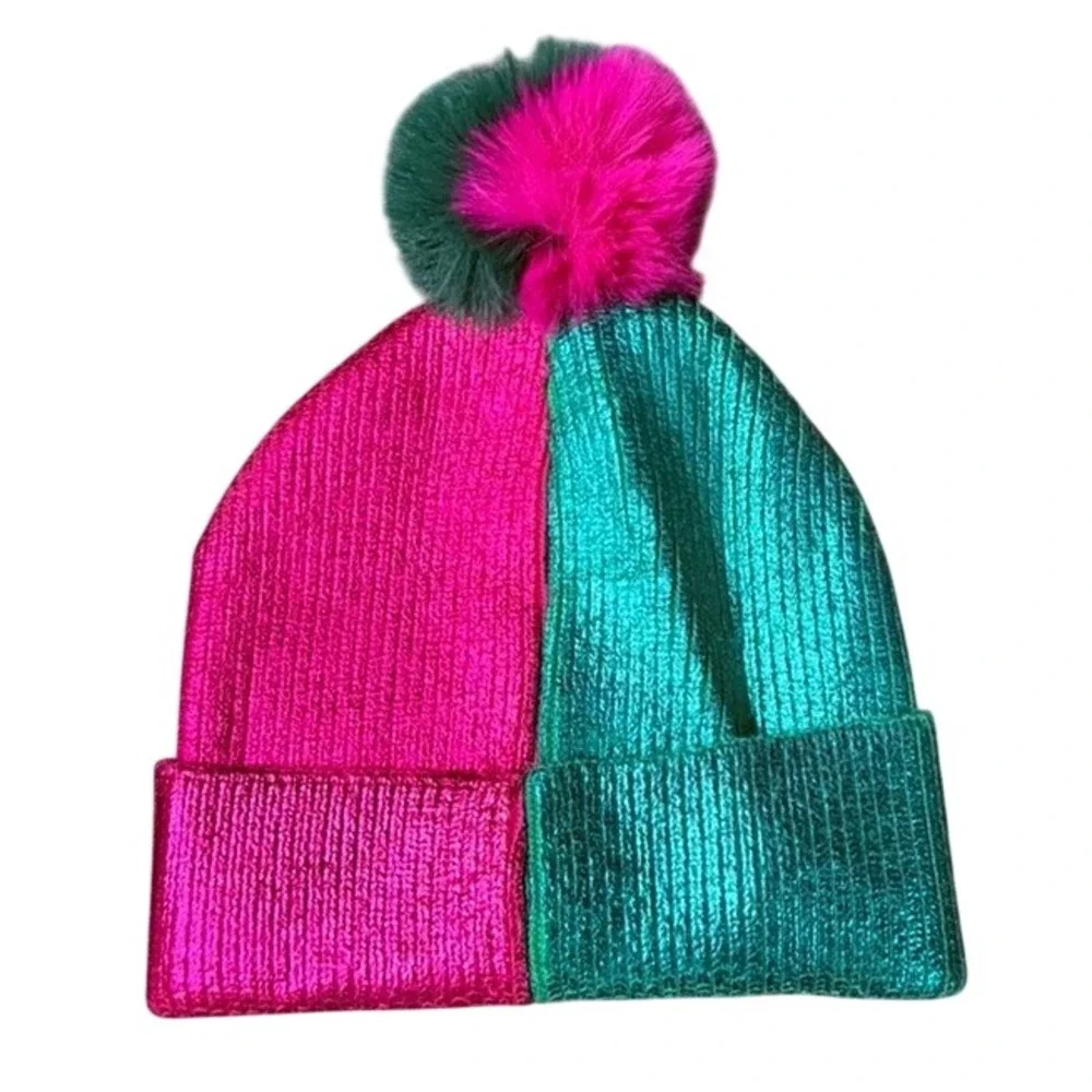 Wicked Movie Beanie Pink Green Metallic Pom Hat Universal Studios OSFM